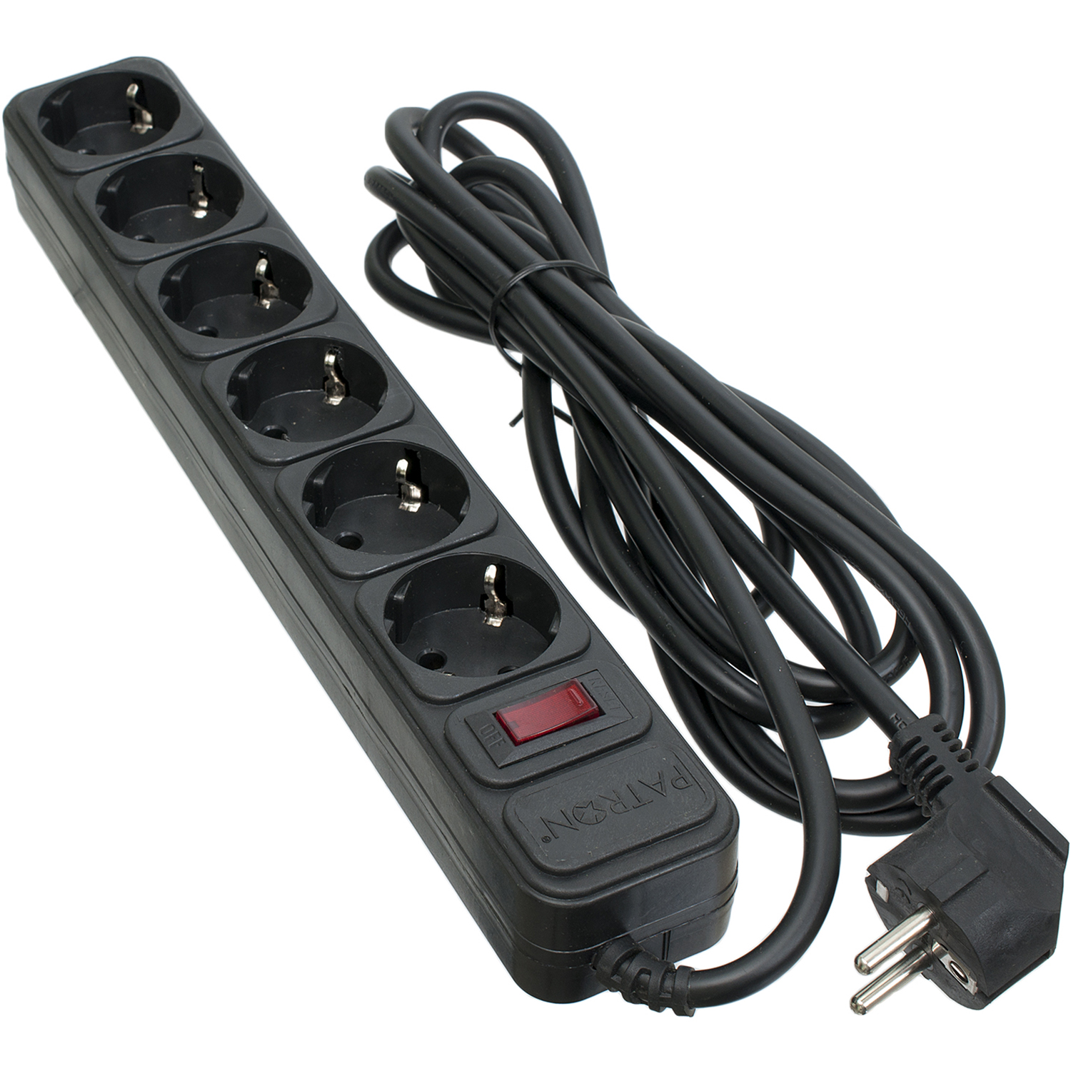 Фільтр мережевий 6 розеток 3 м, чорний, 3*1,5мм2 Patron (SP-1663)